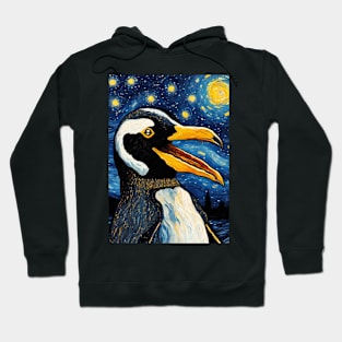 Cute Screaming Penguin Painting in a Van Gogh Starry Night Art Style Hoodie